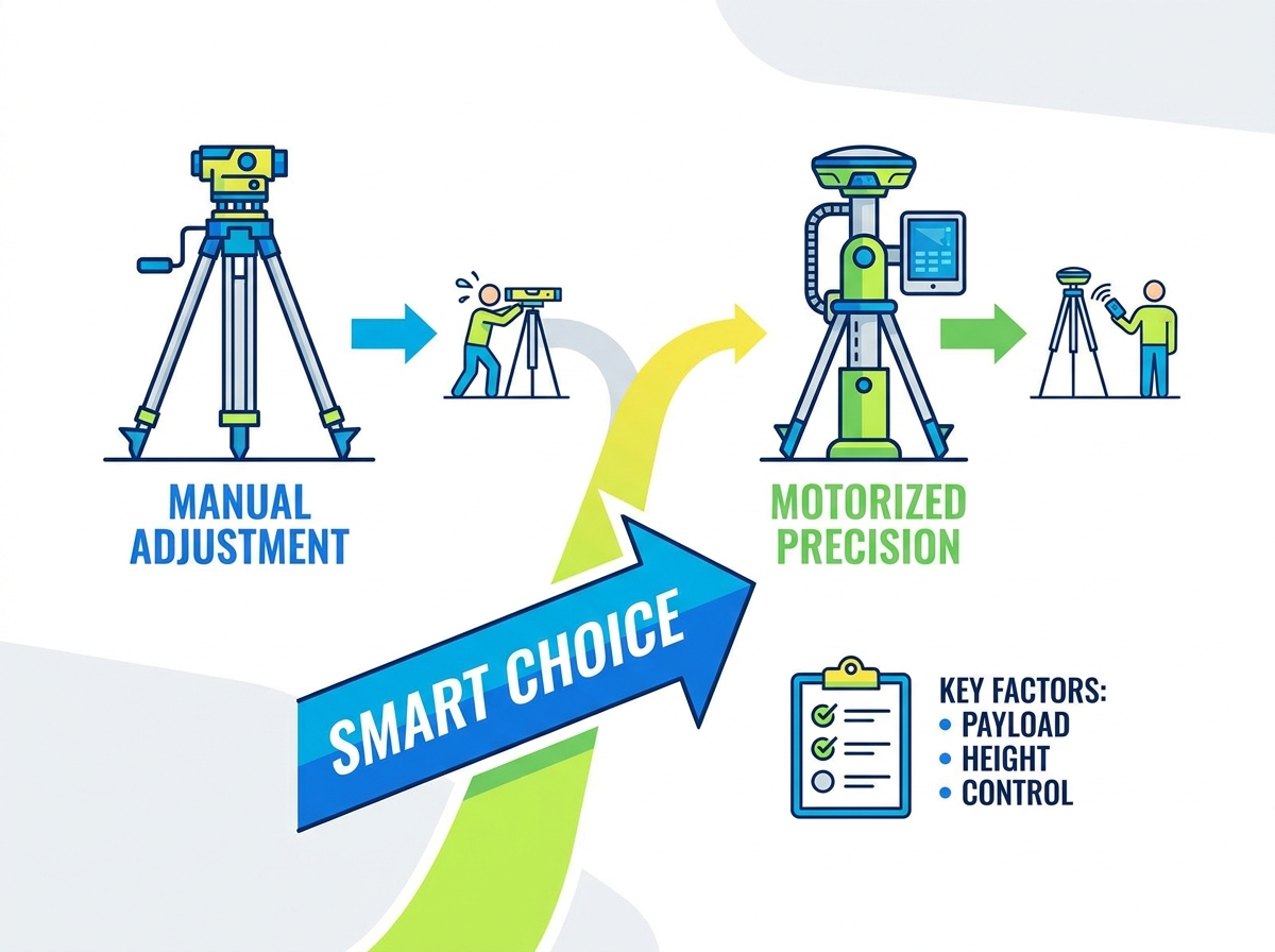 Tr&iacute;pode de elevaci&oacute;n motorizado para instalaci&oacute;n de instrumentos topogr&aacute;ficos.